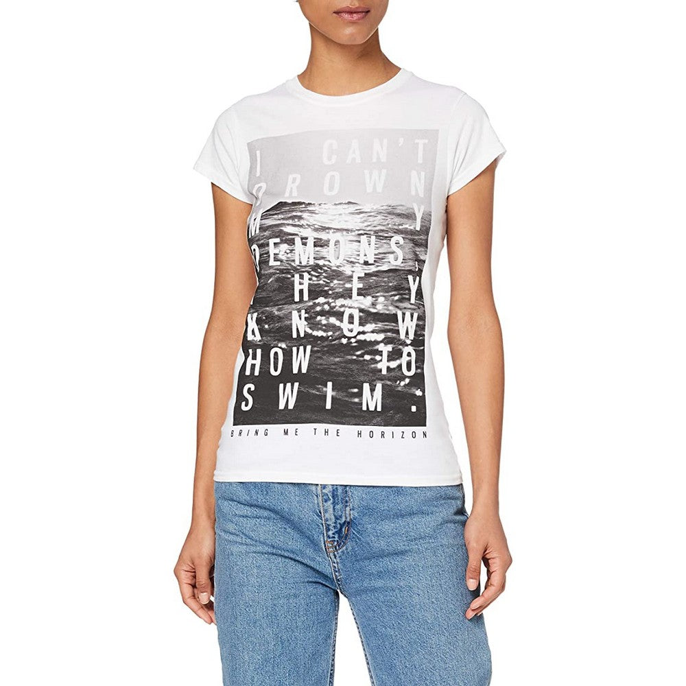 White - Front - Bring Me The Horizon Womens-Ladies Demons Cotton T-Shirt
