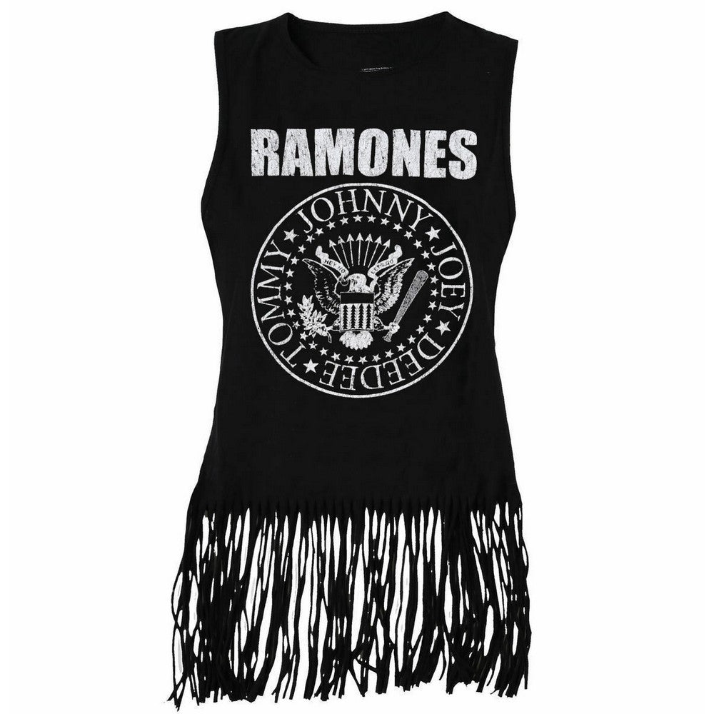 Black - Front - Ramones Womens-Ladies Presidential Seal Tassel Vest Top