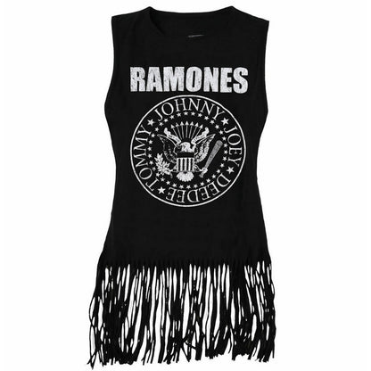 Black - Front - Ramones Womens-Ladies Presidential Seal Tassel Vest Top