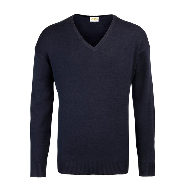 Navy - Front - RTY Workwear Mens V-neck Arcylic Wool Sweater - Sweatshirt