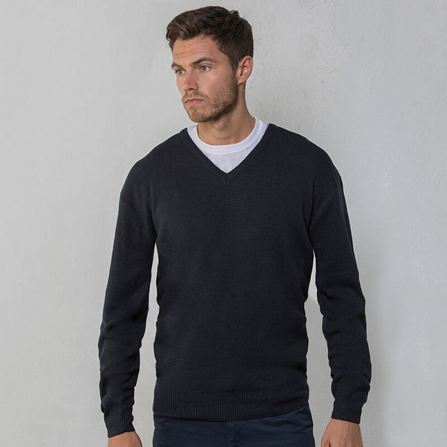 Navy - Back - RTY Workwear Mens V-neck Arcylic Wool Sweater - Sweatshirt