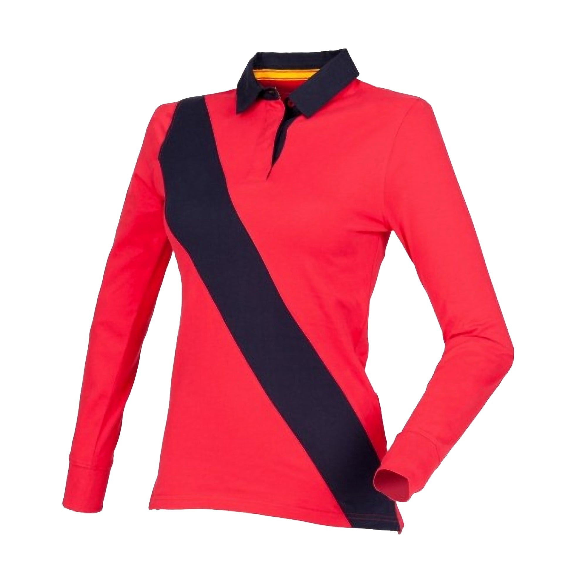 Red- Navy- Navy - Front - Front Row Womens-Ladies Diagonal Stripe House Rugby Polo Shirt
