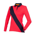 Red- Navy- Navy - Front - Front Row Womens-Ladies Diagonal Stripe House Rugby Polo Shirt