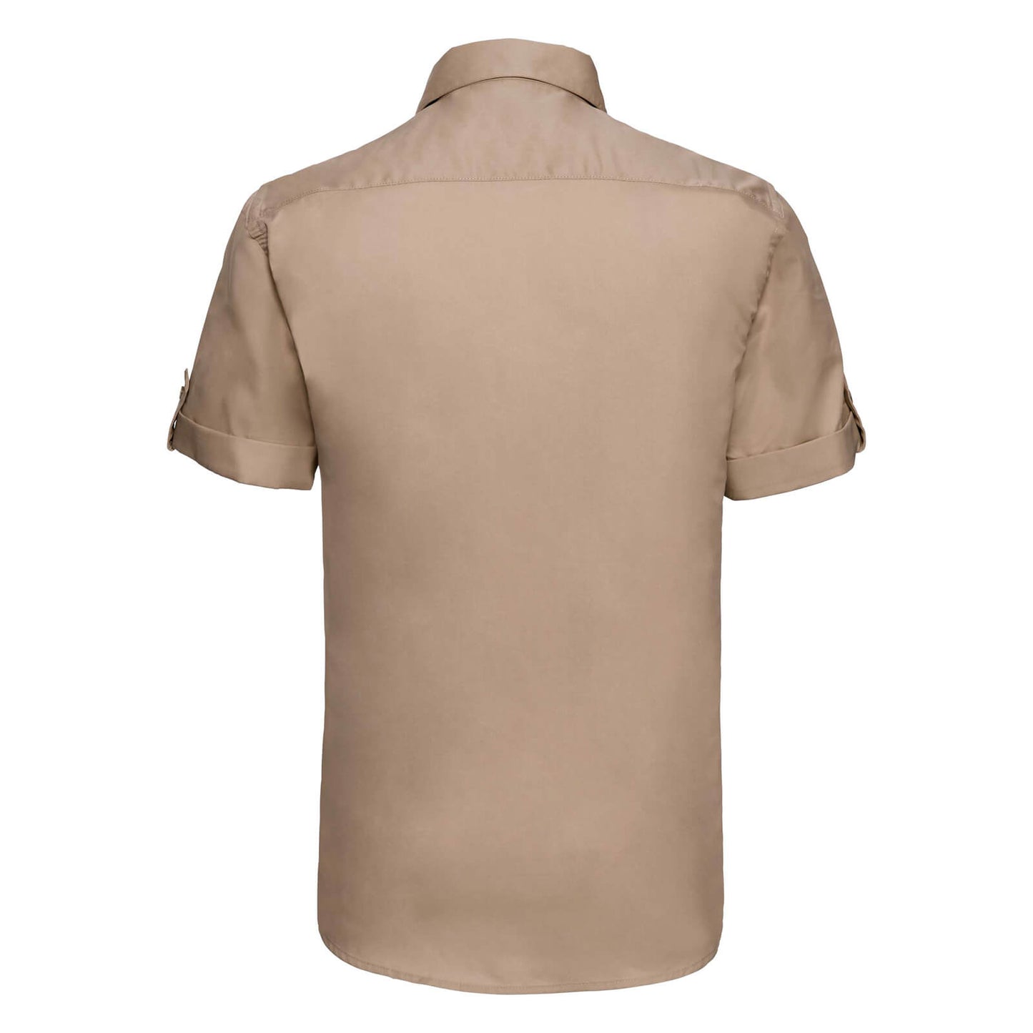 Khaki - Back - Russell Collection Mens Short - Roll-Sleeve Work Shirt