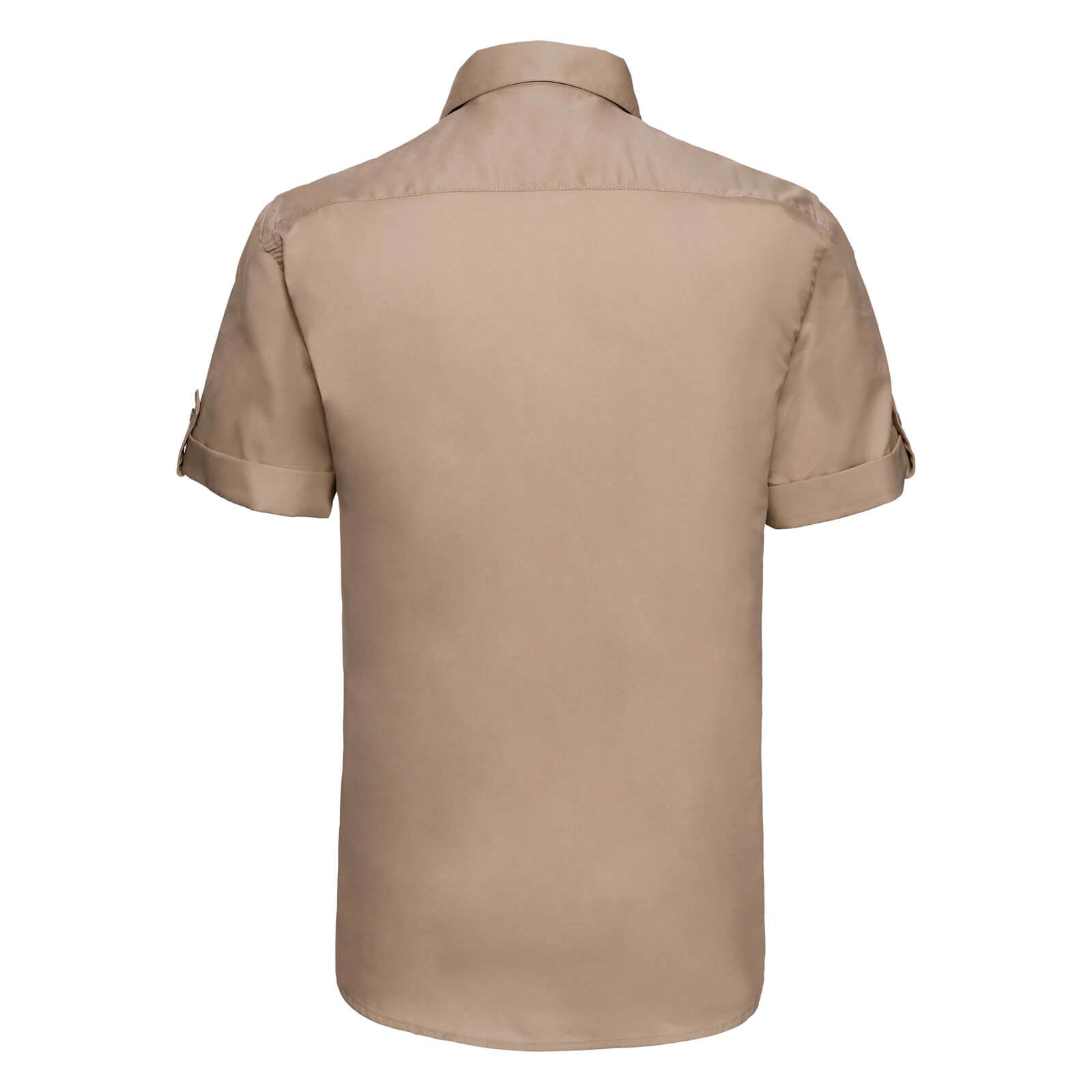 Khaki - Back - Russell Collection Mens Short - Roll-Sleeve Work Shirt