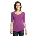 Heather Raspberry - Back - Anvil Womens-Ladies Tri-Blend Deep Scoop Neck 1-2 Long Sleeve Top