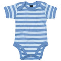 Antique Blue- Dusty Blue - Front - Babybugz Baby Unisex Striped Short Sleeve Bodysuit