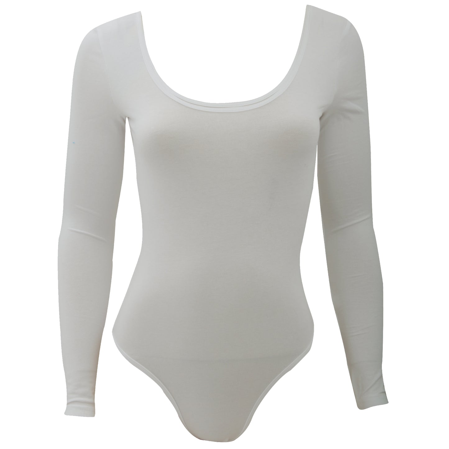 White - Front - American Apparel Womens-Ladies Long Sleeve Double U Neck Cotton Spandex Bodysuit-Leotard