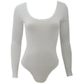 White - Front - American Apparel Womens-Ladies Long Sleeve Double U Neck Cotton Spandex Bodysuit-Leotard