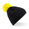 Black- Yellow - Front - Beechfield Unisex Slopeside Winter Beanie Bobble Hat
