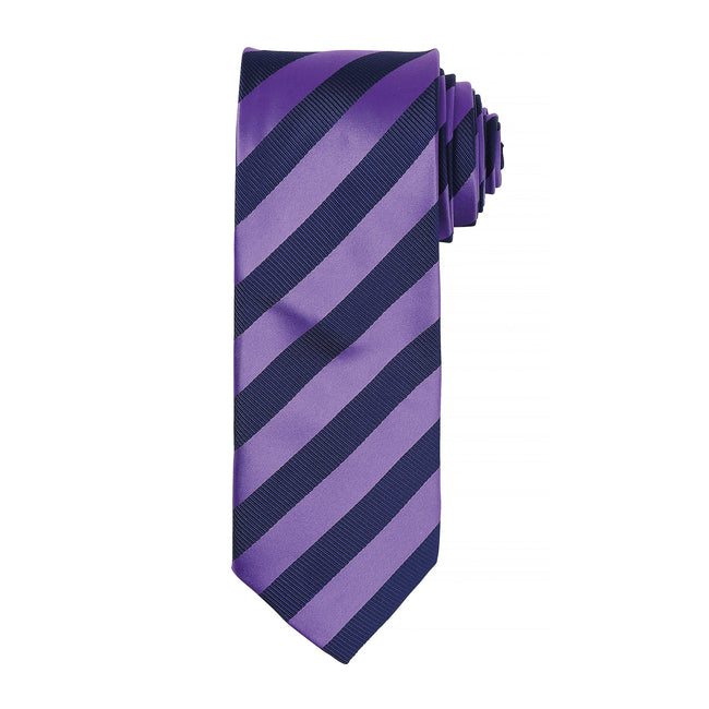 Purple-Navy - Front - Premier Mens Club Stripe Pattern Formal Business Tie