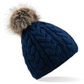 Navy - Front - Beechfield Unisex Pom Pom Cable Beanie