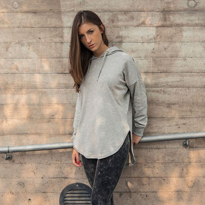 Grey - Pack Shot - Build Your Brand Womens-Ladies Short Sleeve Hoodie