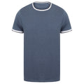 Blue Marl-White - Front - Front Row Mens Tag Free Tipped Tee
