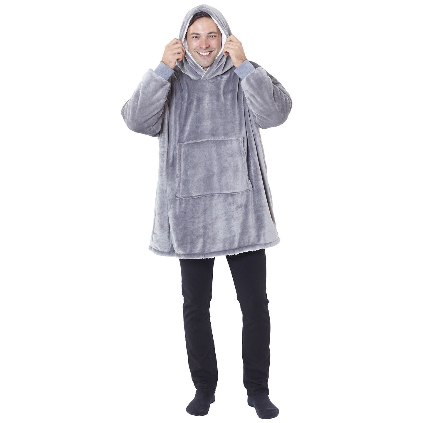 Grey - Front - Home & Living Unisex Adult Sherpa Reversible Oversized Hoodie