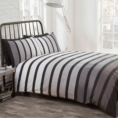 Black - Back - Rapport Soho Striped Double Duvet Set