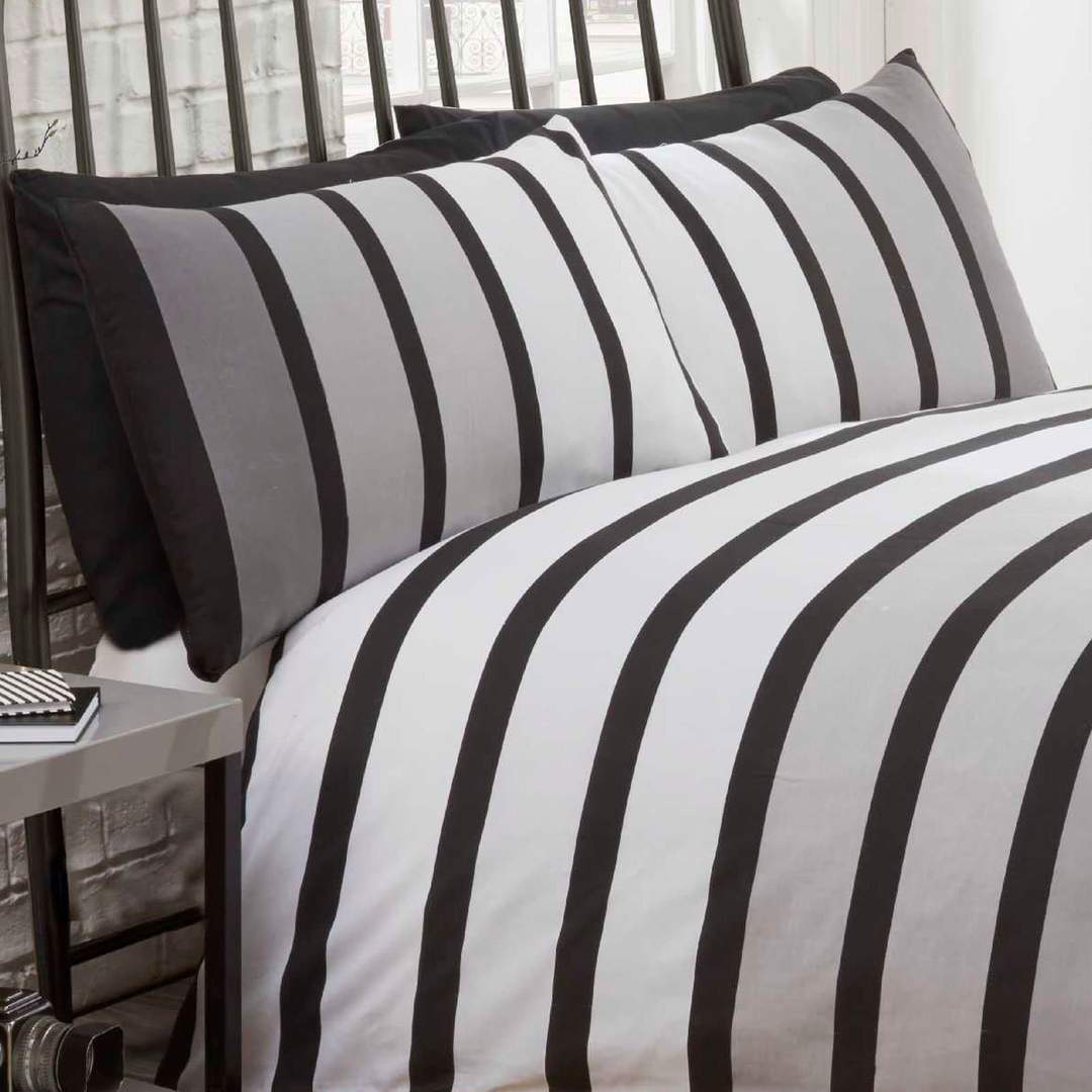 Black - Side - Rapport Soho Striped Double Duvet Set