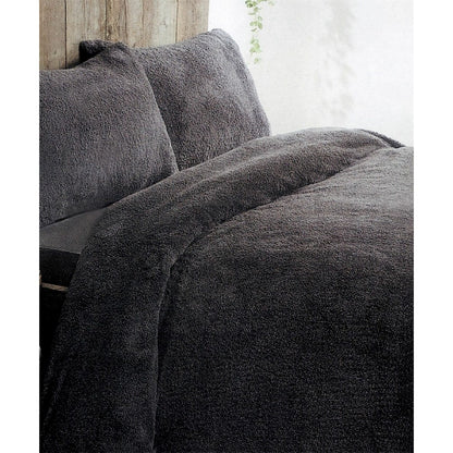 Charcoal - Back - Sherpa Fleece Duvet Cover Set
