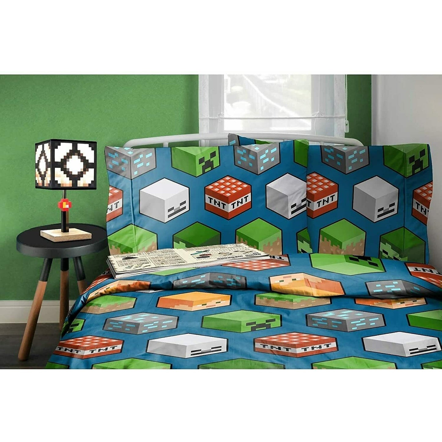 Blue-Multicoloured - Lifestyle - Minecraft Isometric Teddy Fleece Duvet Cover Set
