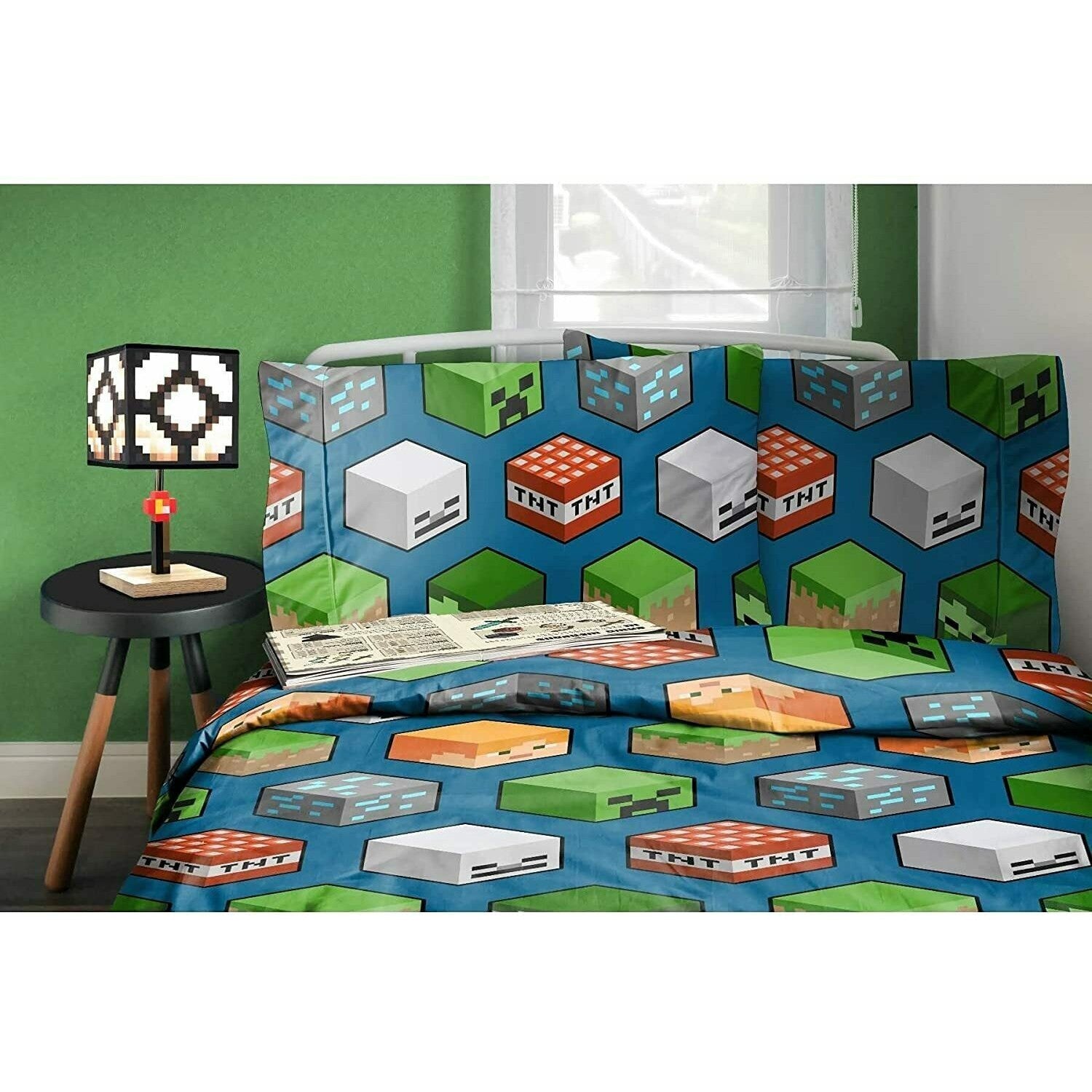 Blue-Multicoloured - Lifestyle - Minecraft Isometric Teddy Fleece Duvet Cover Set