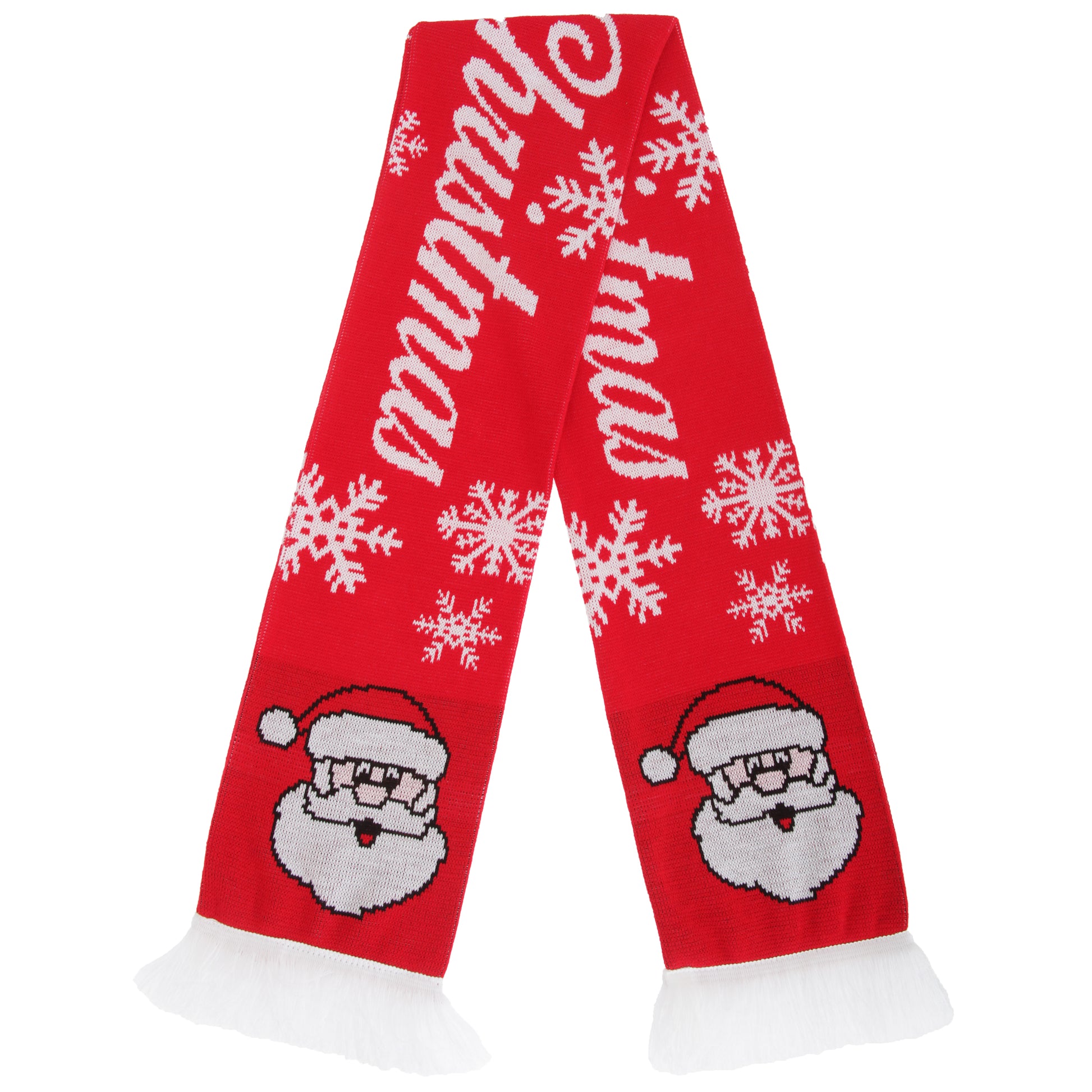 Merry Christmas - Front - FLOSO Unisex Christmas Design Winter Scarf With Fringing