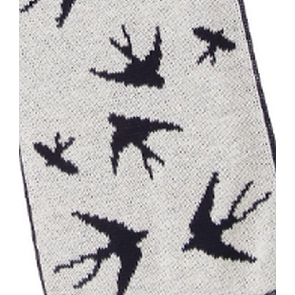 Navy-White - Back - FLOSO Womens-Ladies Swallow Pattern Knitted Winter Scarf With Fringe