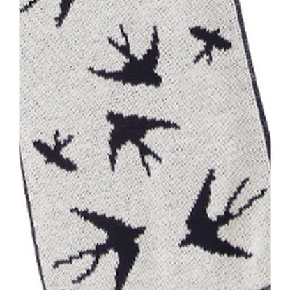 Navy-White - Back - FLOSO Womens-Ladies Swallow Pattern Knitted Winter Scarf With Fringe