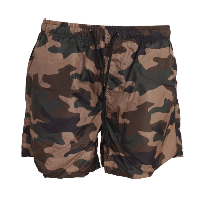 Khaki Camo - Front - Brave Soul Mens Camouflage Print Swim Shorts
