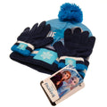 Navy Blue-Blue-White - Back - Frozen II Childrens-Kids Bobble Hat And Gloves Set