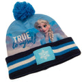 Navy Blue-Blue-White - Pack Shot - Frozen II Childrens-Kids Bobble Hat And Gloves Set