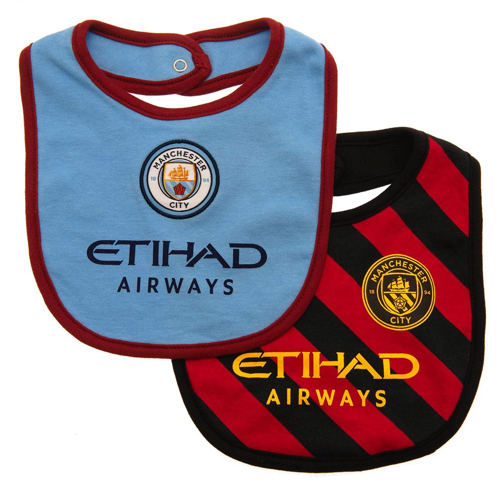 Sky Blue-Red-Black - Front - Manchester City FC Baby Bibs (Pack of 2)