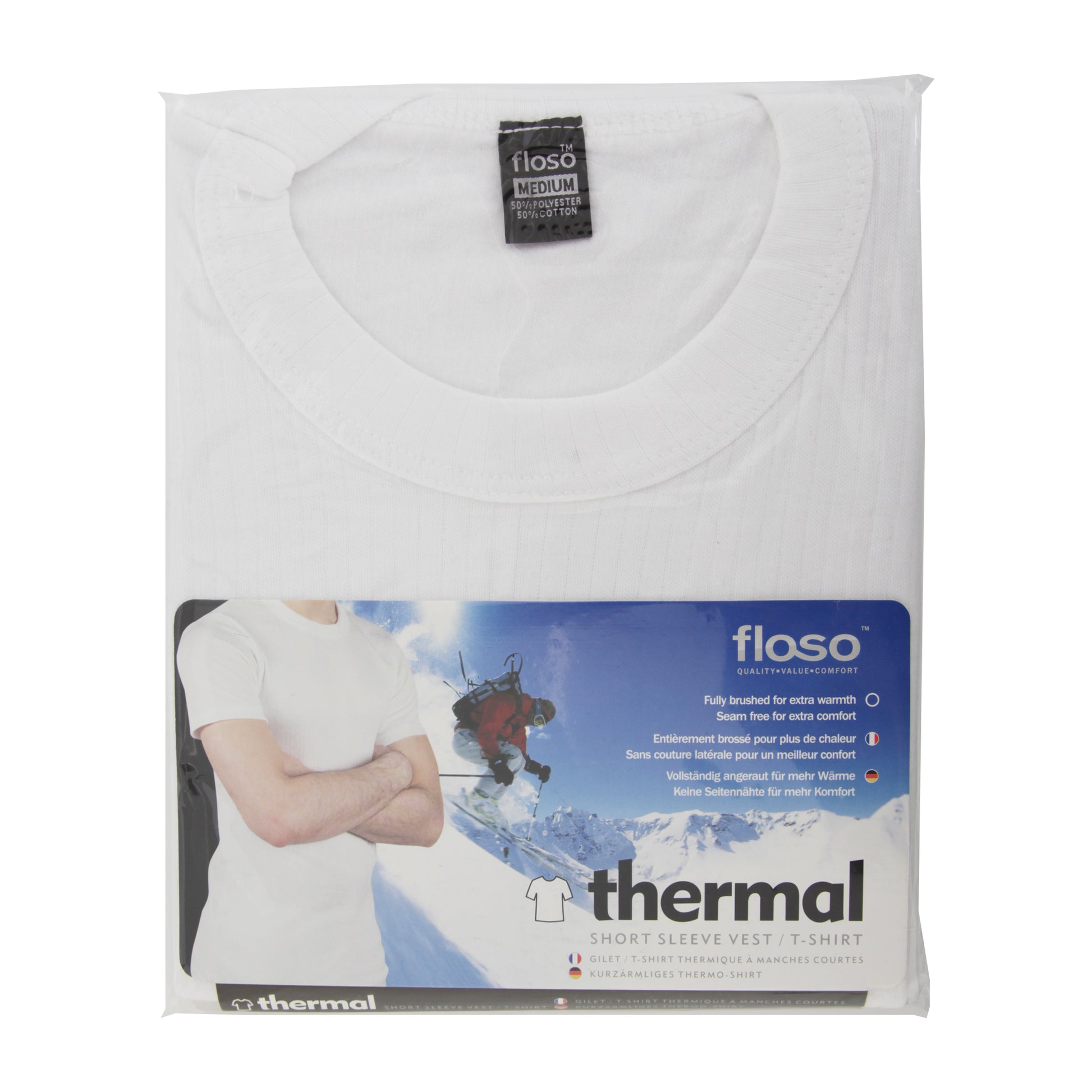 White - Back - FLOSO Mens Thermal Underwear Short Sleeve T-Shirt Vest Top (Standard Range)