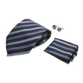 Navy Stripe - Front - Pierre Roche Mens Tie, Handkerchief And Cufflink Set