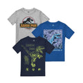 Multicoloured - Front - Jurassic Park Boys Velociraptor T-Shirt (Pack of 3)