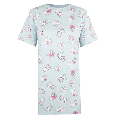 Baby Blue-Pink-White - Front - The Aristocats Womens-Ladies Marie All-Over Print Pyjama Top