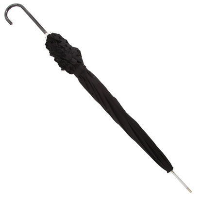 Black - Front - Womens-Ladies Black Lightweight Frilly Walking Umbrella