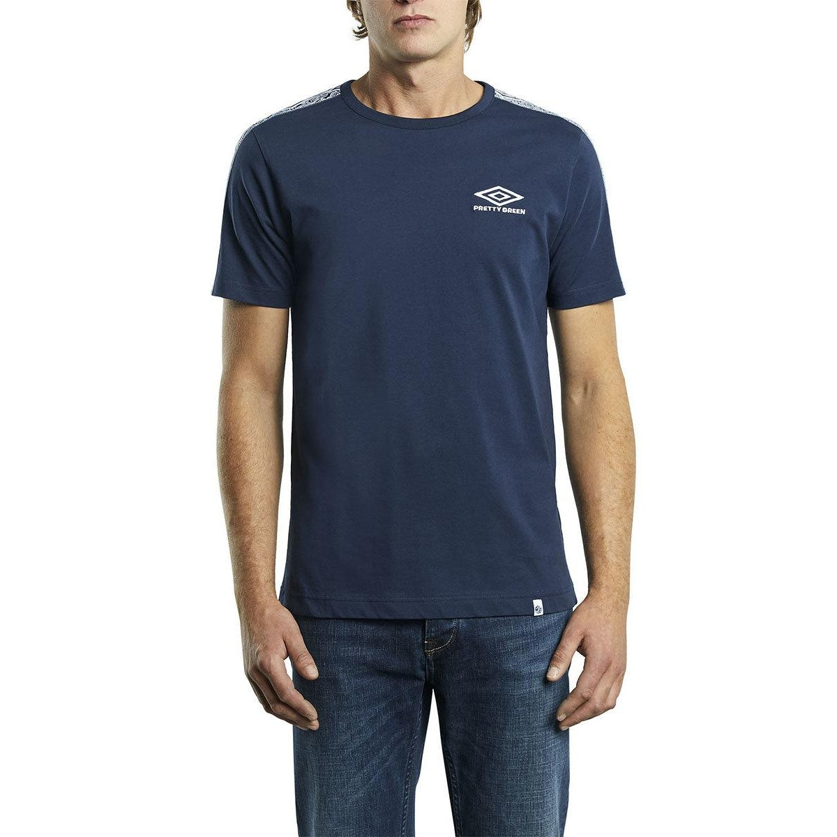 Navy - Front - Umbro Mens Pretty Green Taped T-Shirt