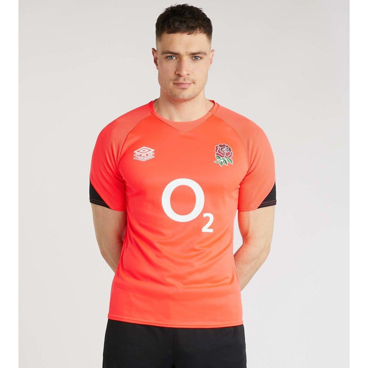 Fiery Coral-Black - Front - Umbro Mens 21-22 England Rugby Gym T-Shirt