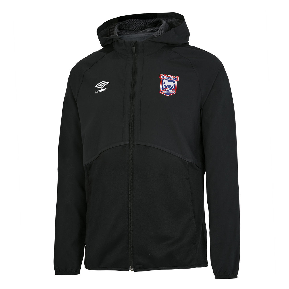Black-Carbon - Front - Ipswich Town FC Mens 22-23 Umbro Full Zip Hoodie