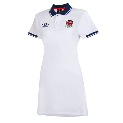 White-Navy - Front - England Rugby Womens-Ladies Classic Umbro Polo Shirt Dress