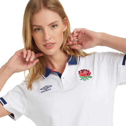 White-Navy - Pack Shot - England Rugby Womens-Ladies Classic Umbro Polo Shirt Dress