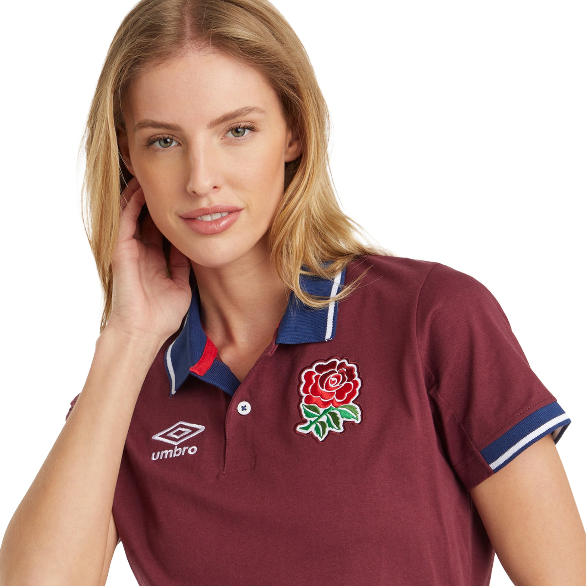 Merlot-White - Pack Shot - England Rugby Womens-Ladies Classic Umbro Polo Shirt Dress