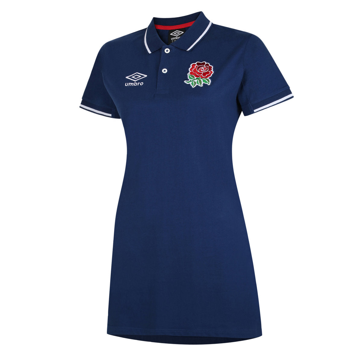Navy-White - Front - England Rugby Womens-Ladies Classic Umbro Polo Shirt Dress