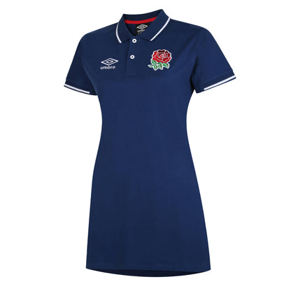 Navy-White - Front - England Rugby Womens-Ladies Classic Umbro Polo Shirt Dress
