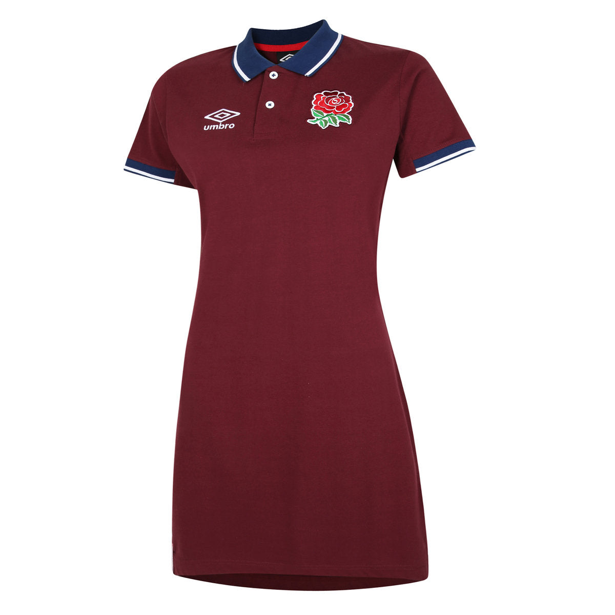 Merlot-White - Front - England Rugby Womens-Ladies Classic Umbro Polo Shirt Dress