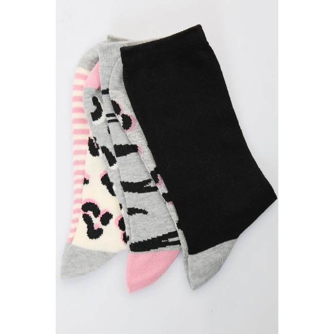 White-Grey-Black - Back - Honesty Womens-Ladies Cotton Rich Animal Print Socks (Pack Of 3)