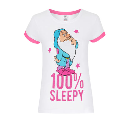 White-Blue - Side - Disney Womens-Ladies Snow White 100% Sleepy Pyjama Set