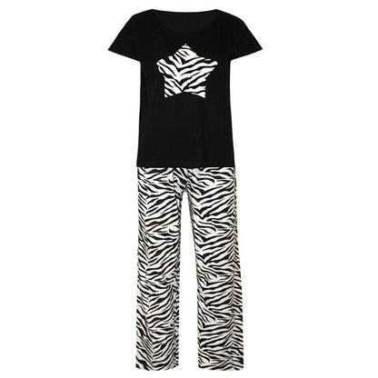 Black-White - Front - Womens-Ladies Zebra Print Pyjama Set
