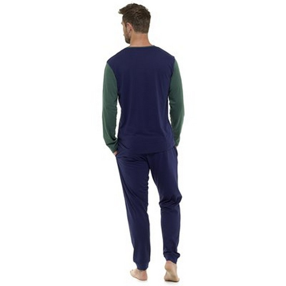 Navy - Back - Foxbury Mens Contrast Lounge Set