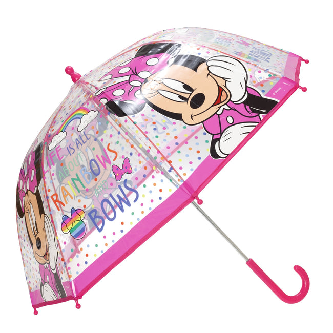 Pink - Back - Disney Junior Childrens-Kids Minnie Stick Umbrella